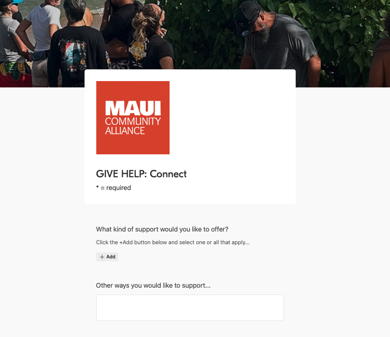 Maui Community Alliance Give Help Connect Form